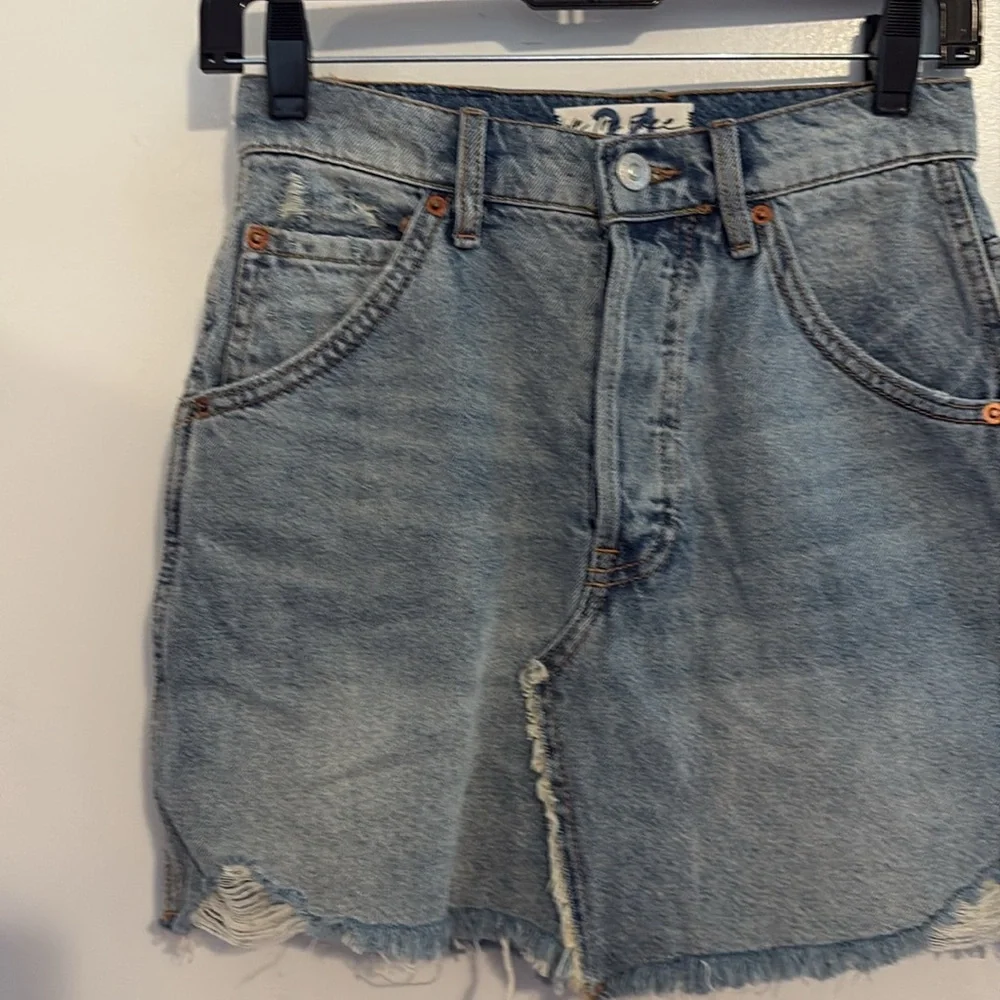 Free People Hallie Distressed Button Fly Denim Mini Skirt 24